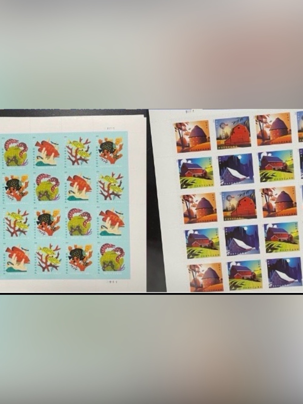 60 Postcard Stamps USPS- Mix n Match, Coral Reef or Barns-YOU Pick